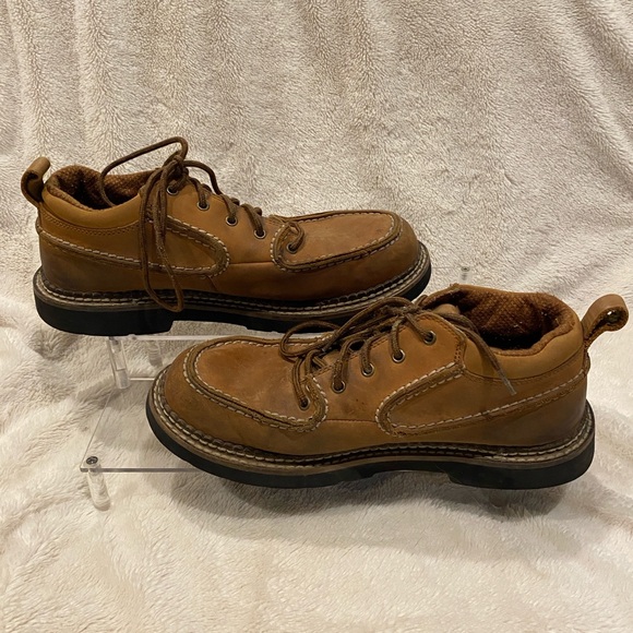 Men's Justin Leather Casual Moc Toe Lace-up Boots Shoes Brown Size 9.5 M GC - Picture 2 of 12